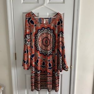 Ross Floral (Orange/Navy Blue/Tan) Dress